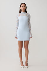 Aurelie Long Sleeve Lace Mini Dress - Sky Blue