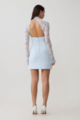 Aurelie Long Sleeve Lace Mini Dress - Sky Blue