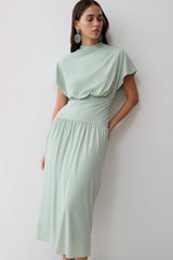 Ailla High Neck Cowl Midi Dress - Aqua Grey