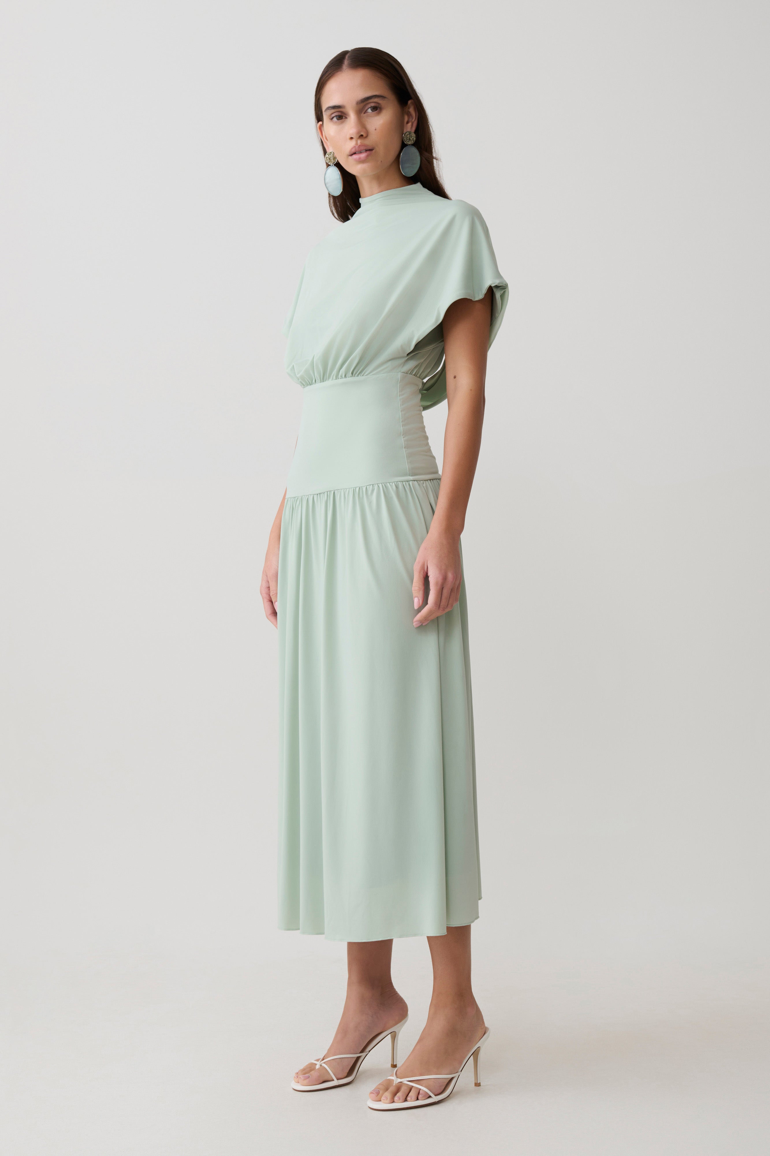 Ailla High Neck Cowl Midi Dress - Aqua Grey