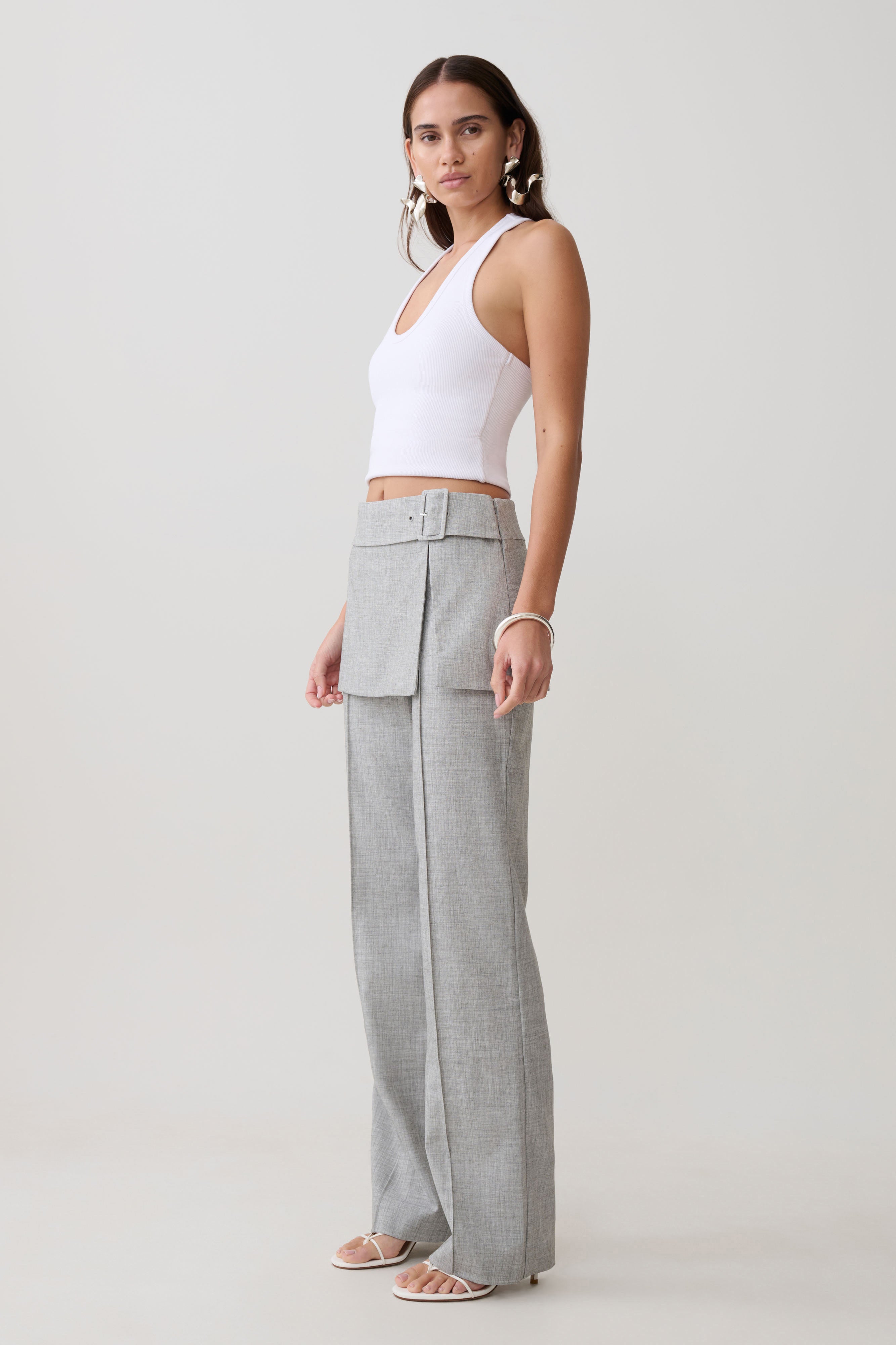 Daisy Wrap Skirt Straight Leg Pants - Charcoal Marle