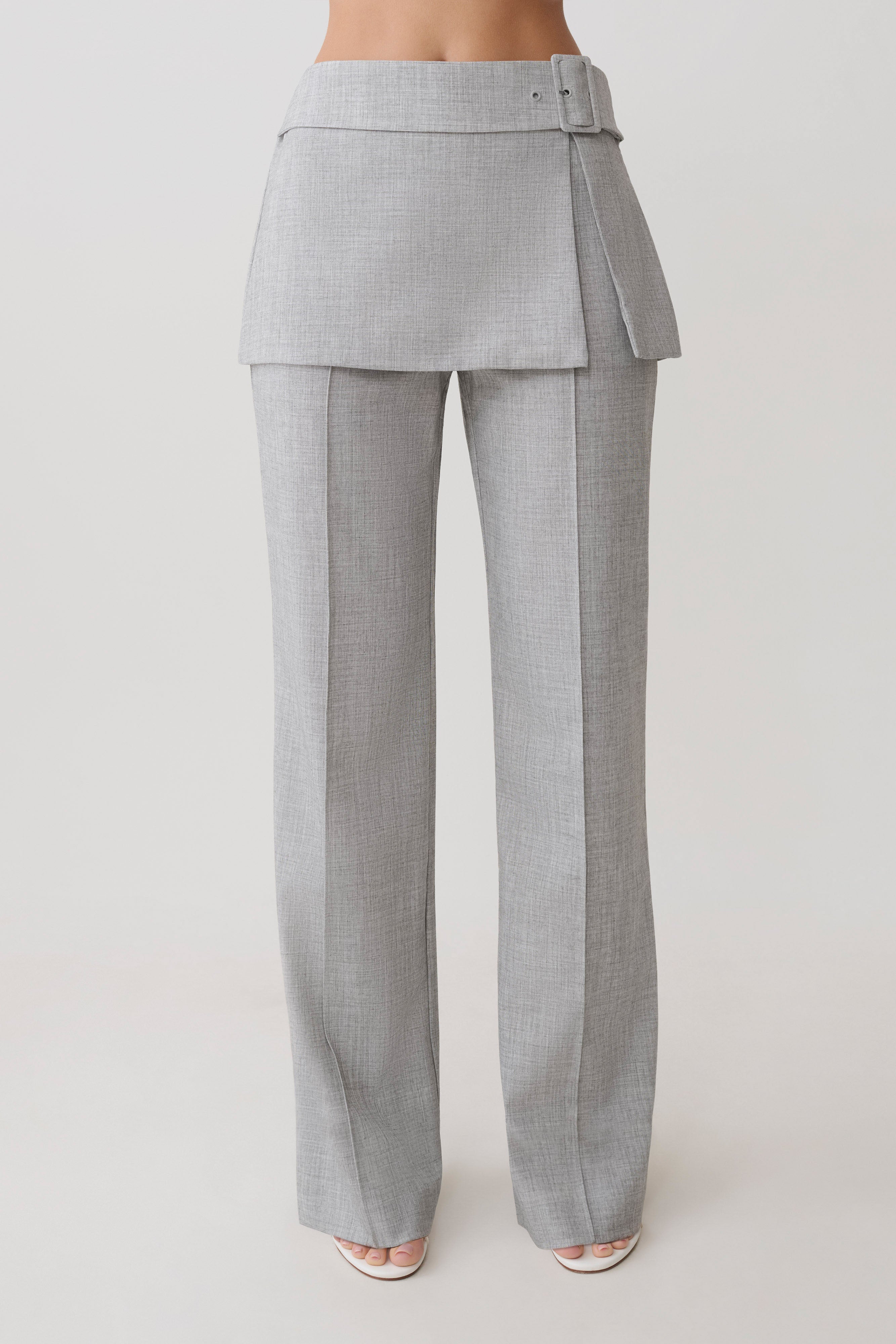 Daisy Wrap Skirt Straight Leg Pants - Charcoal Marle