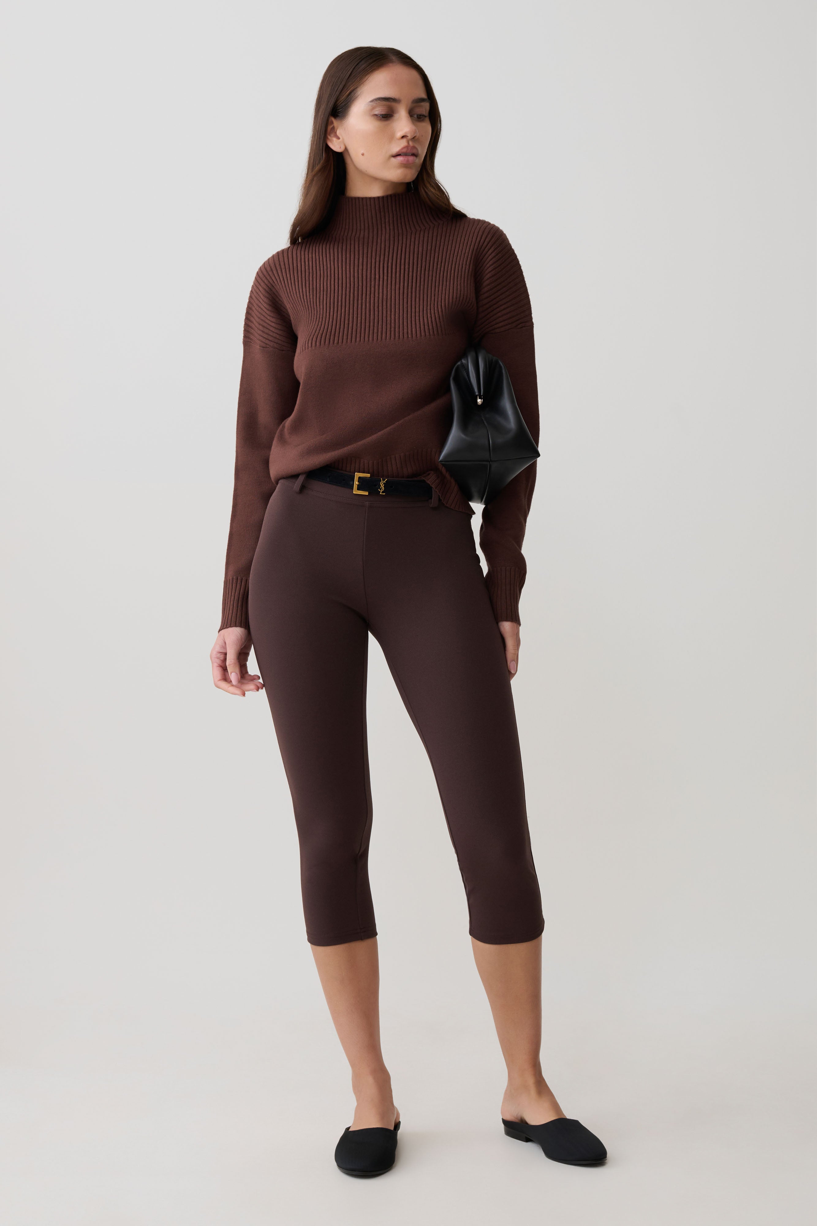 Stanley Ribbed High Neck Jumper - Chocolate