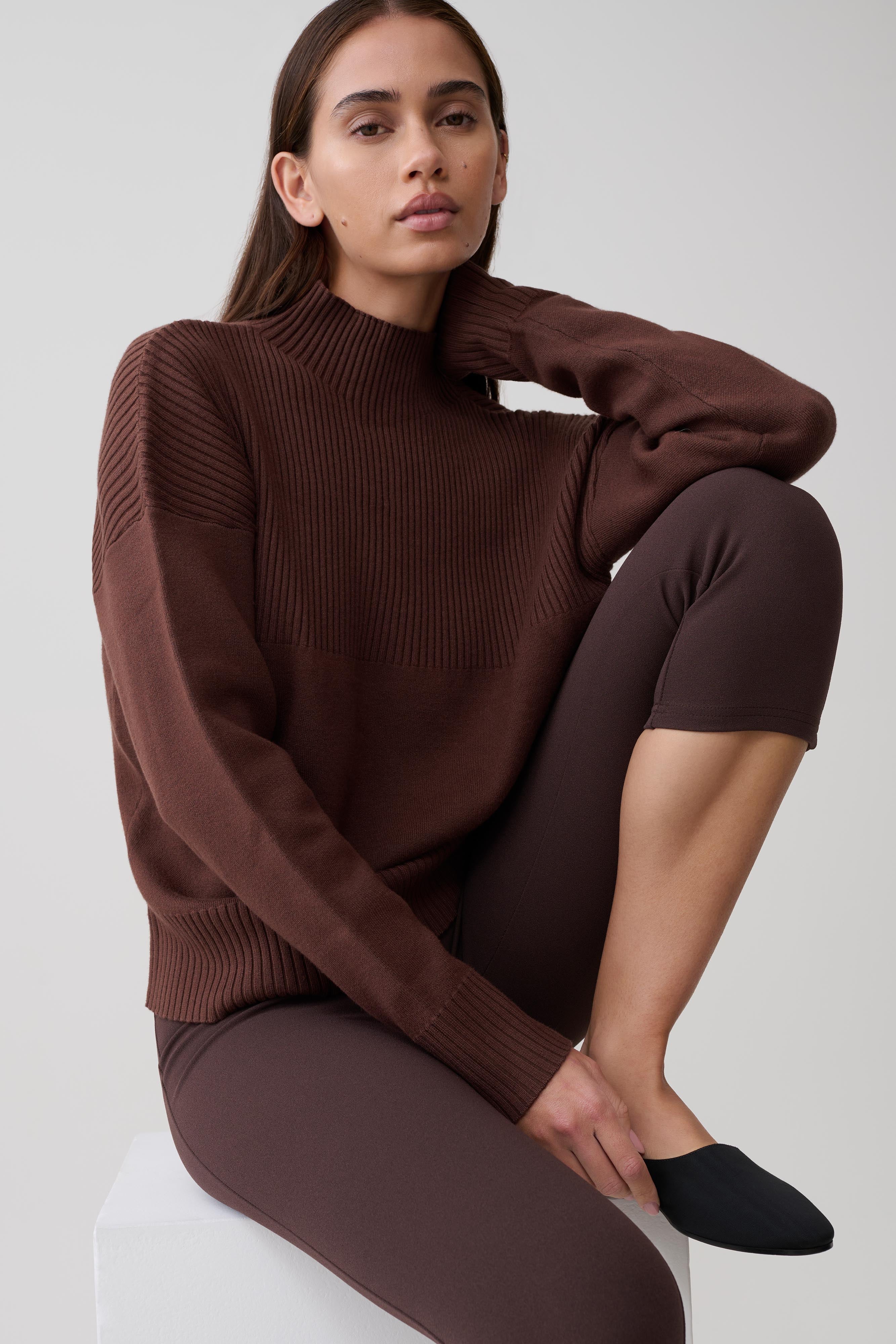 Stanley Ribbed High Neck Jumper - Chocolate