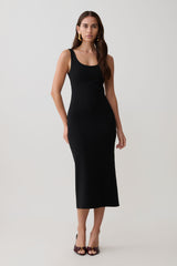 Allyra Scoop Stretch Crepe Midi Dress - Black