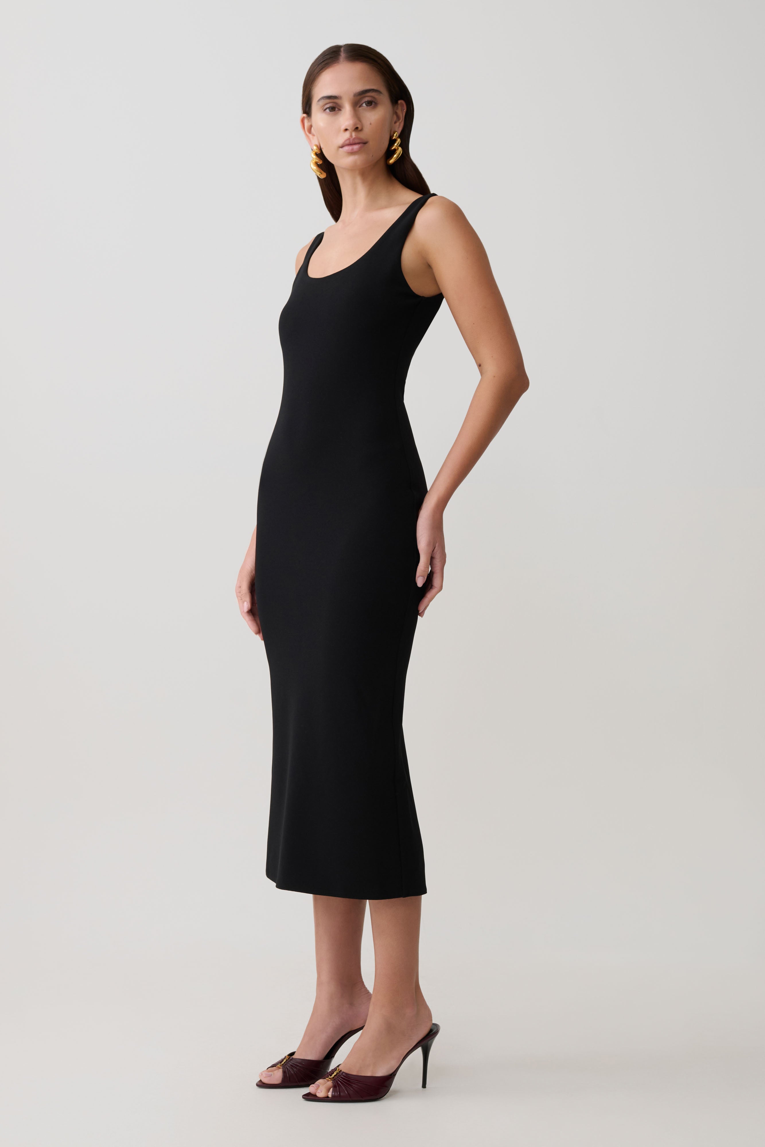 Allyra Scoop Stretch Crepe Midi Dress - Black