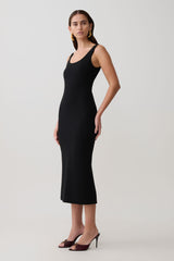 Allyra Scoop Stretch Crepe Midi Dress - Black