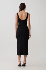 Allyra Scoop Stretch Crepe Midi Dress - Black