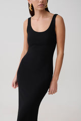 Allyra Scoop Stretch Crepe Midi Dress - Black