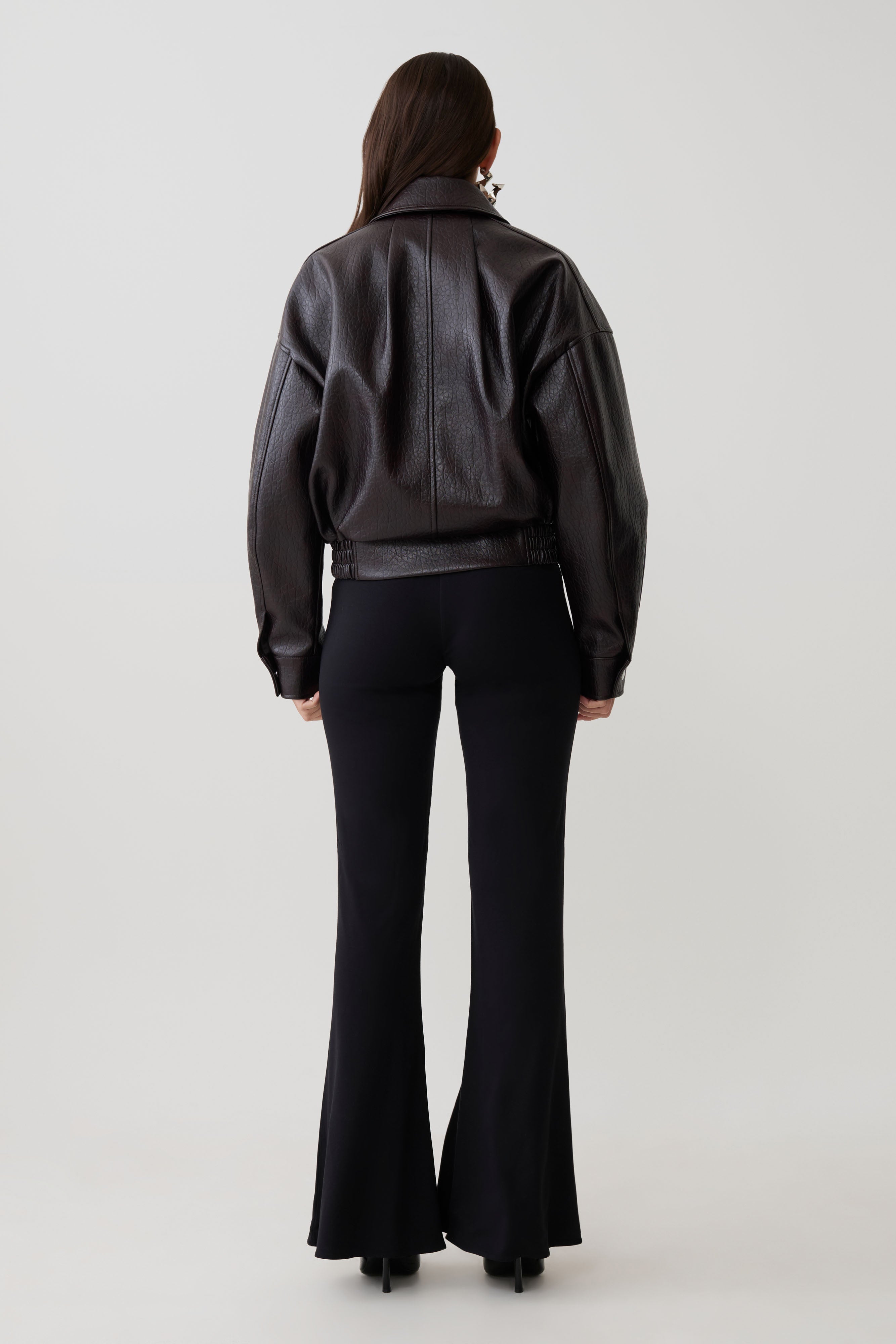 Paige Faux Leather Cropped Jacket - Cherry Brown