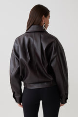 Paige Faux Leather Cropped Jacket - Cherry Brown