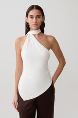 Jemma One Shoulder Tie Top - White