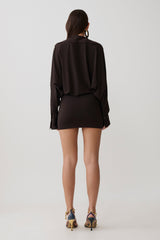 Soleia Cowl Drape Shirt Dress - Bitter Chocolate