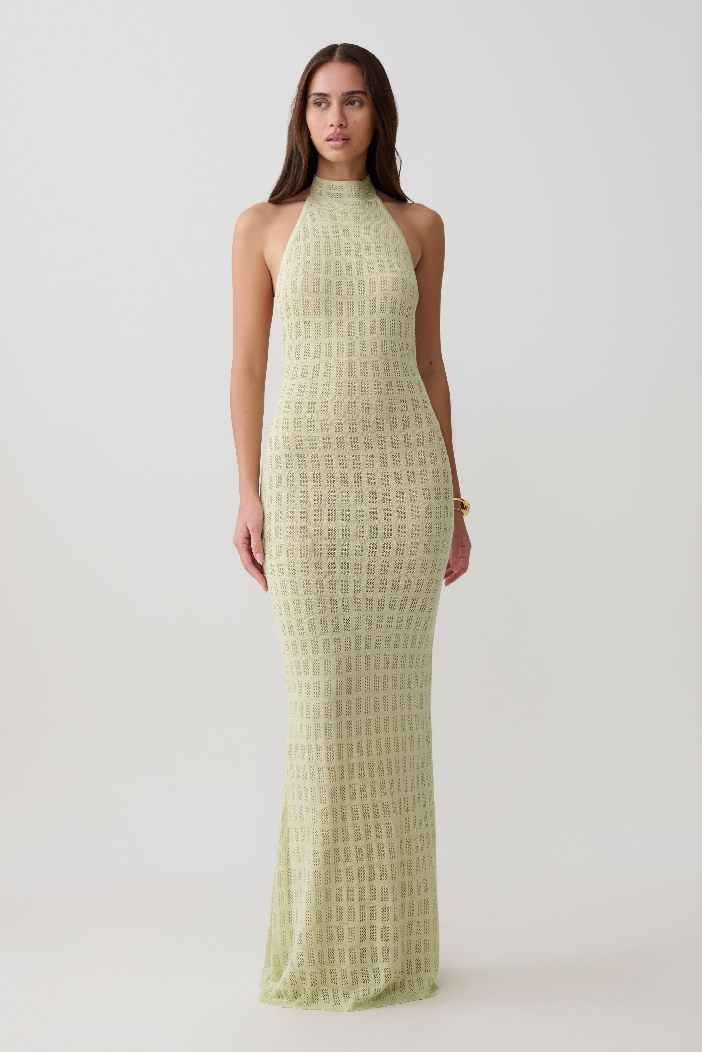 Hayley Halter Knit Maxi Dress - Seafoam