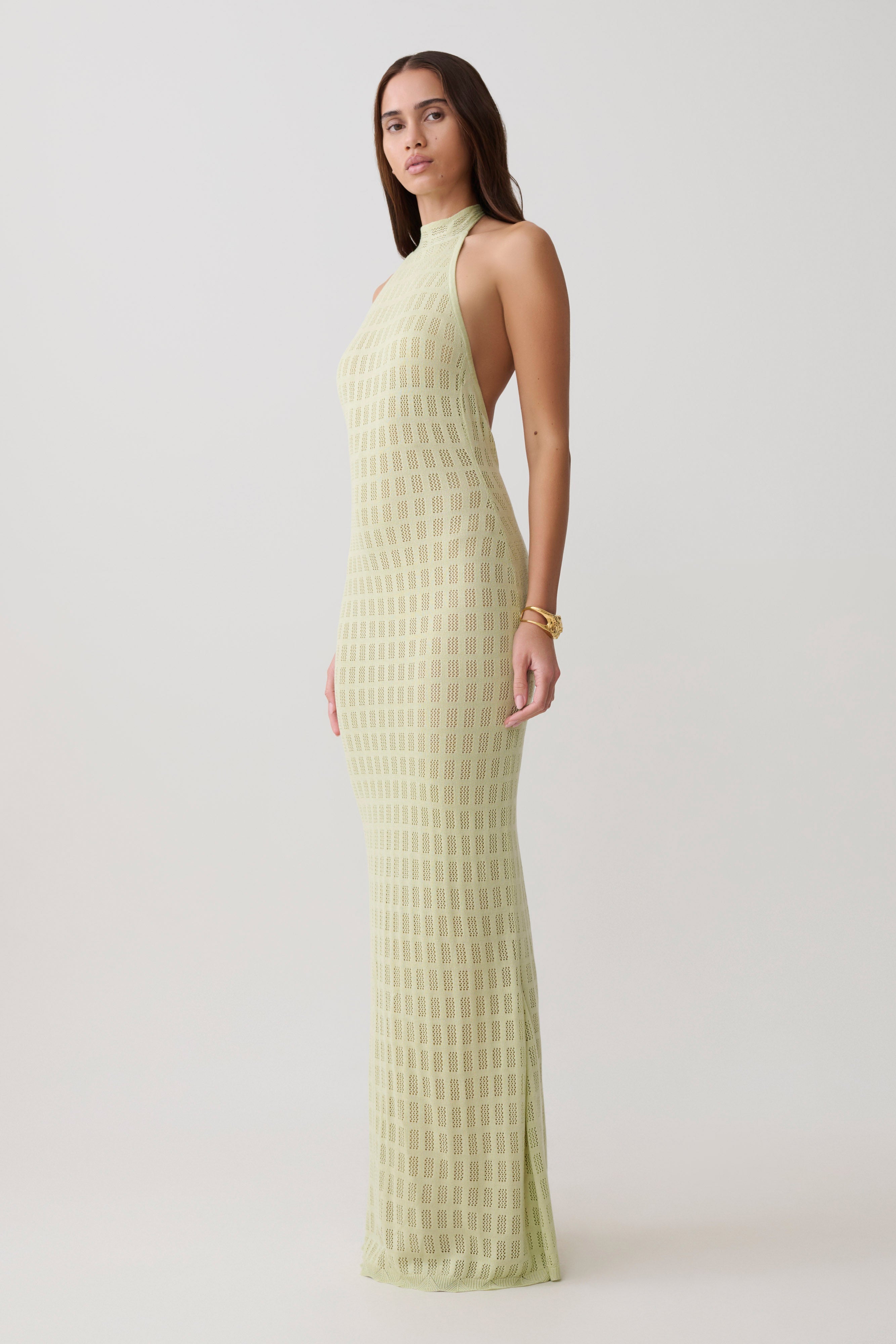 Hayley Halter Knit Maxi Dress - Seafoam