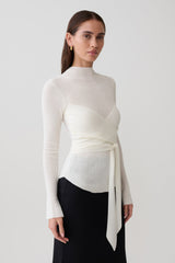 Lawson Wrap Knit Long Sleeve Top - White