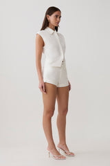 Jeremy Collared Denim Longline Top - White