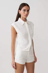 Jeremy Collared Denim Longline Top - White