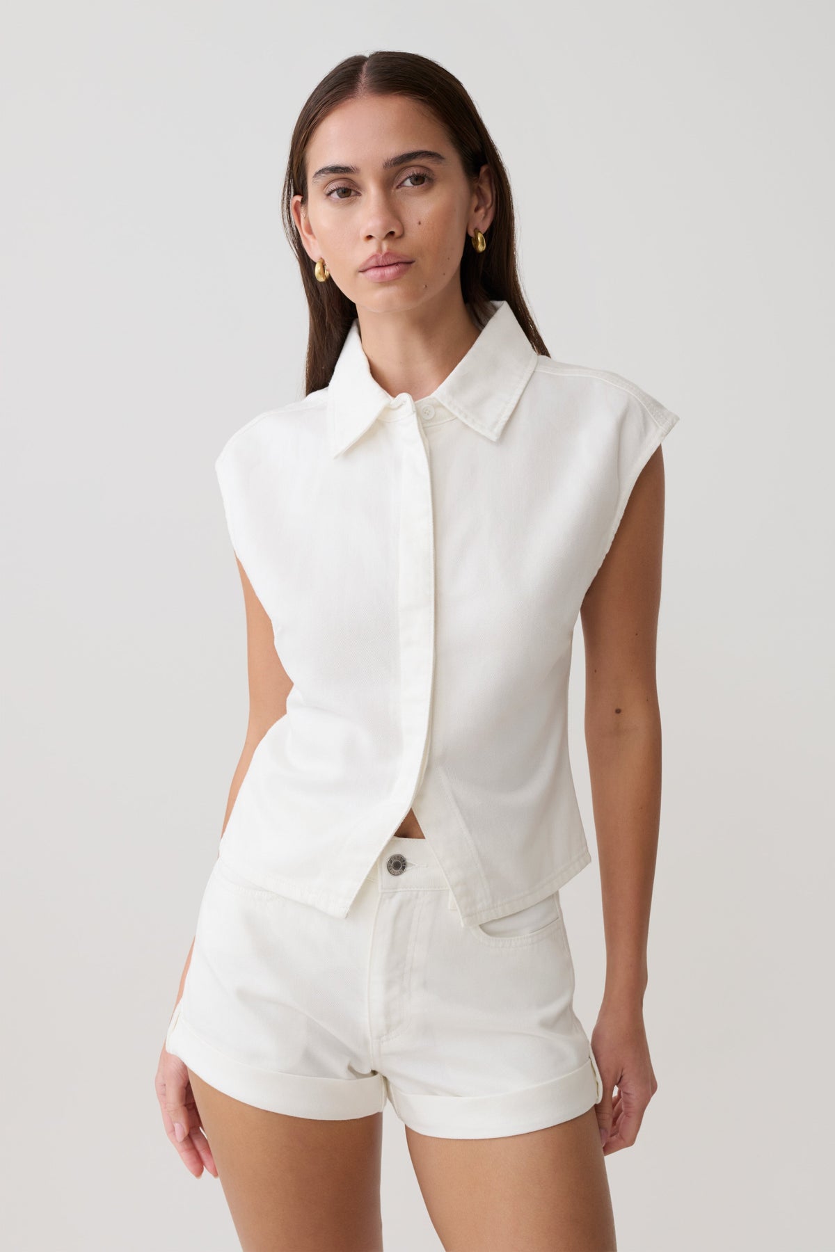 Jeremy Collared Denim Longline Top - White