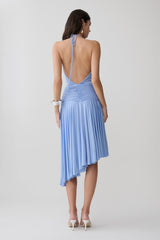 Zelda Asymmetric Slinky Midi Dress - Cornflower Blue