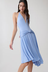 Zelda Asymmetric Slinky Midi Dress - Cornflower Blue