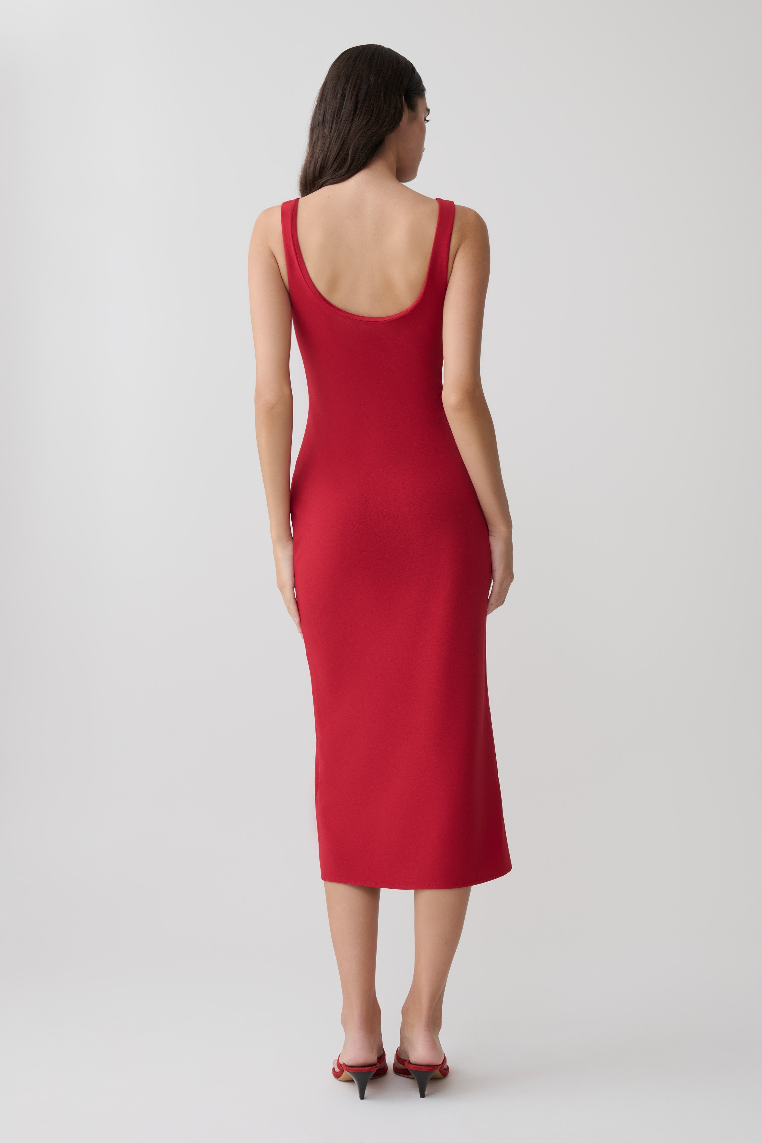 Allyra Scoop Stretch Crepe Midi Dress - Red