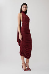 Giannie Draped Midi Dress - Merlot