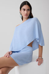 Loura One Shoulder Knit Cape Top - Cornflower Blue