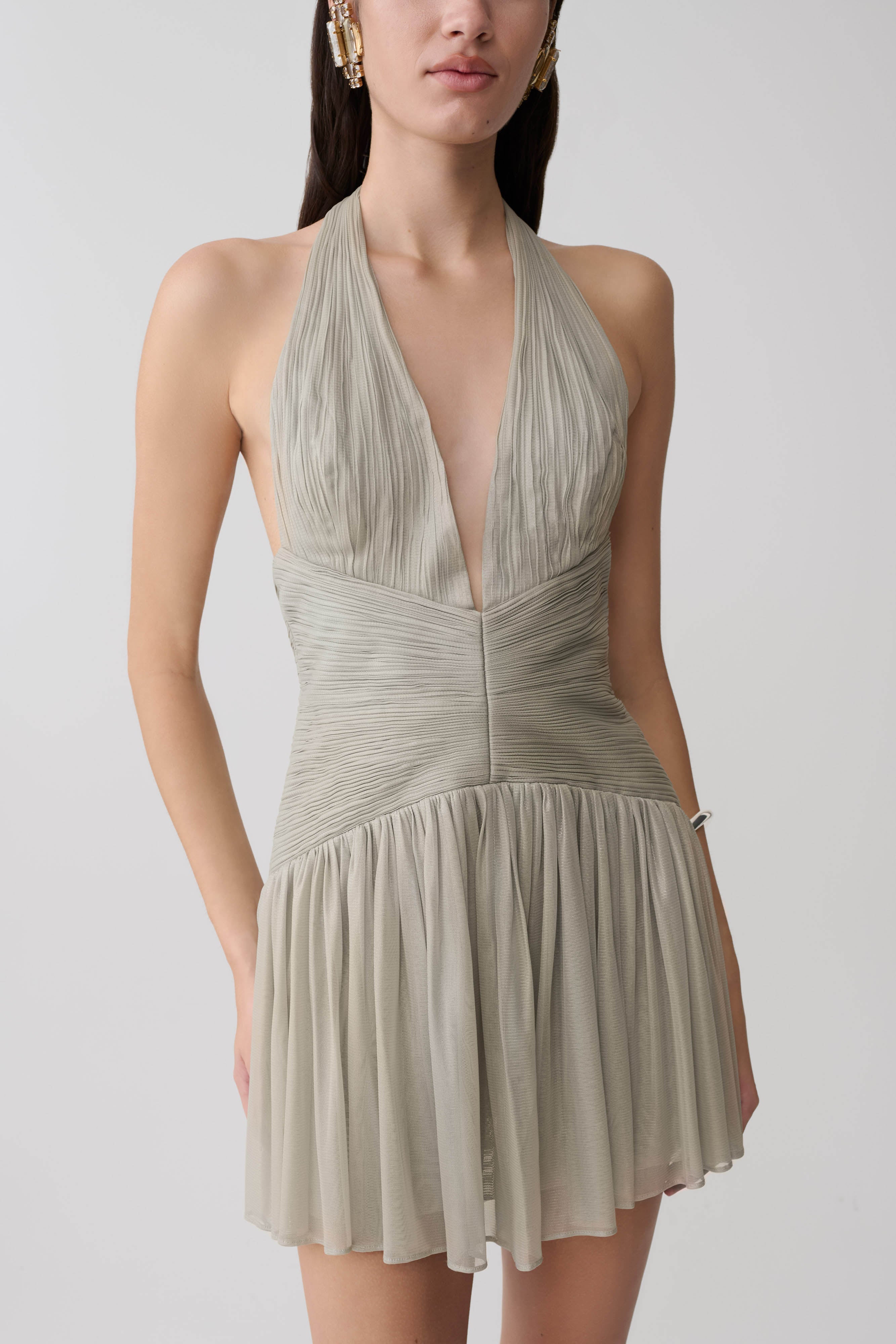 Lucille Halter Pleated Mini Dress - Silver