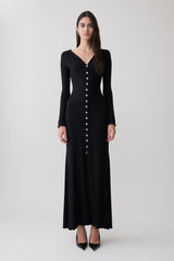 Tanya Buttoned Long Sleeve Maxi Dress - Black