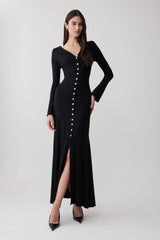 Tanya Buttoned Long Sleeve Maxi Dress - Black