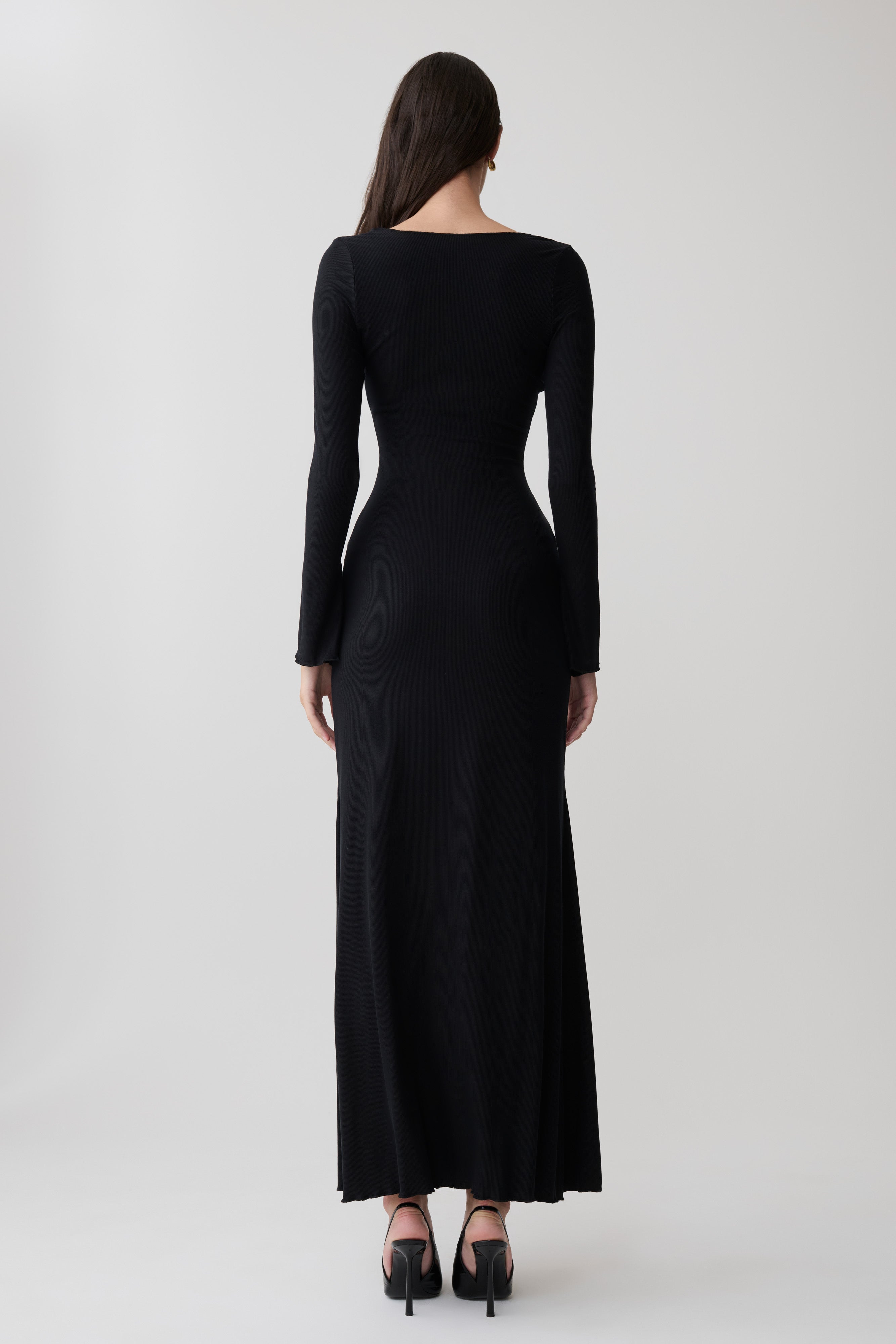 Tanya Buttoned Long Sleeve Maxi Dress - Black