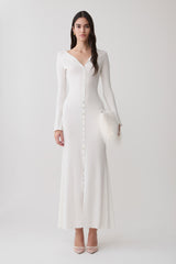 Tanya Buttoned Long Sleeve Maxi Dress - White