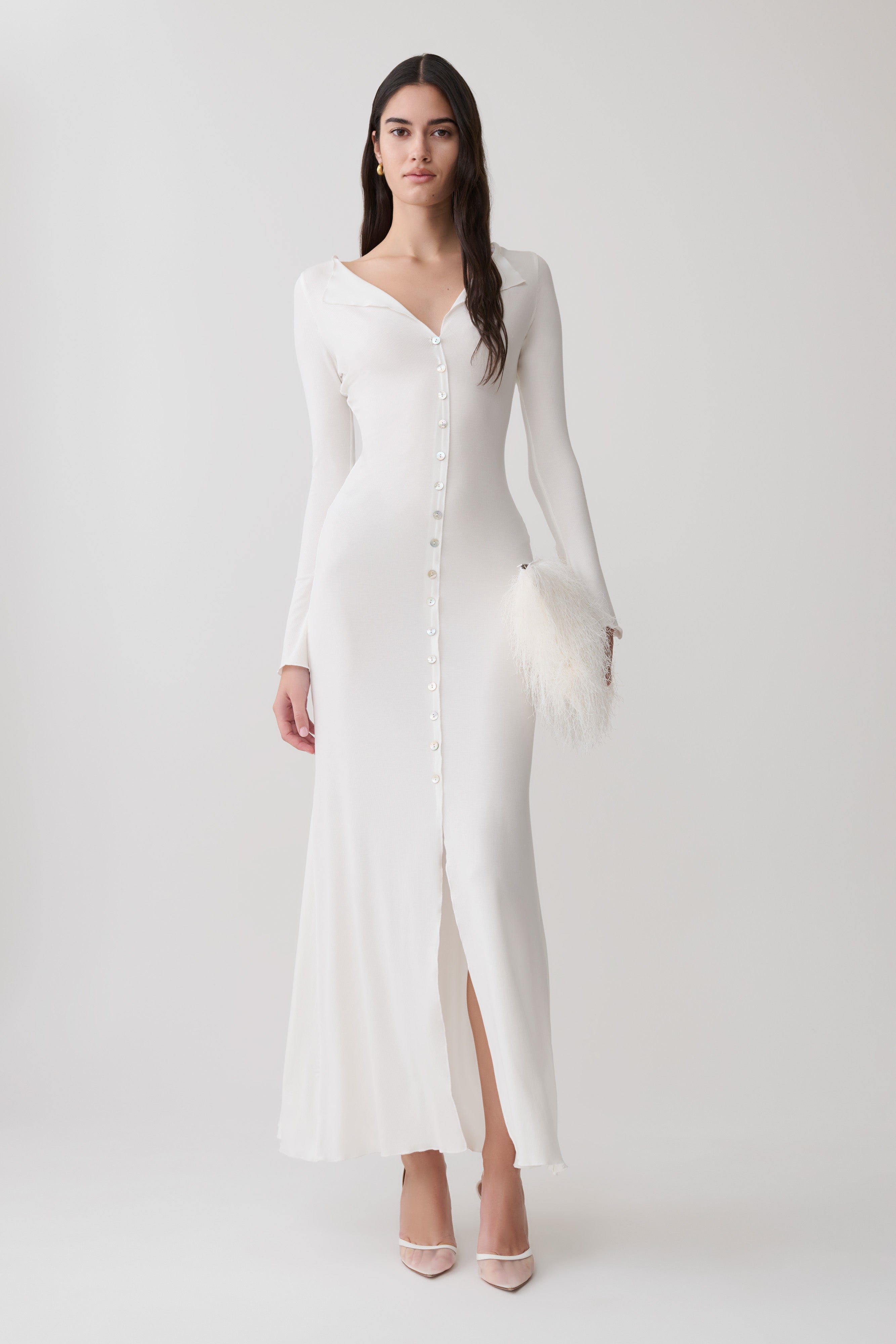 Tanya Buttoned Long Sleeve Maxi Dress - White