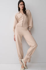 Blaine Knit Cuffed Wide Leg Pants - Oat Marle