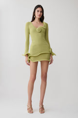 Samira Knit Long Sleeve Mini Dress - Light Olive
