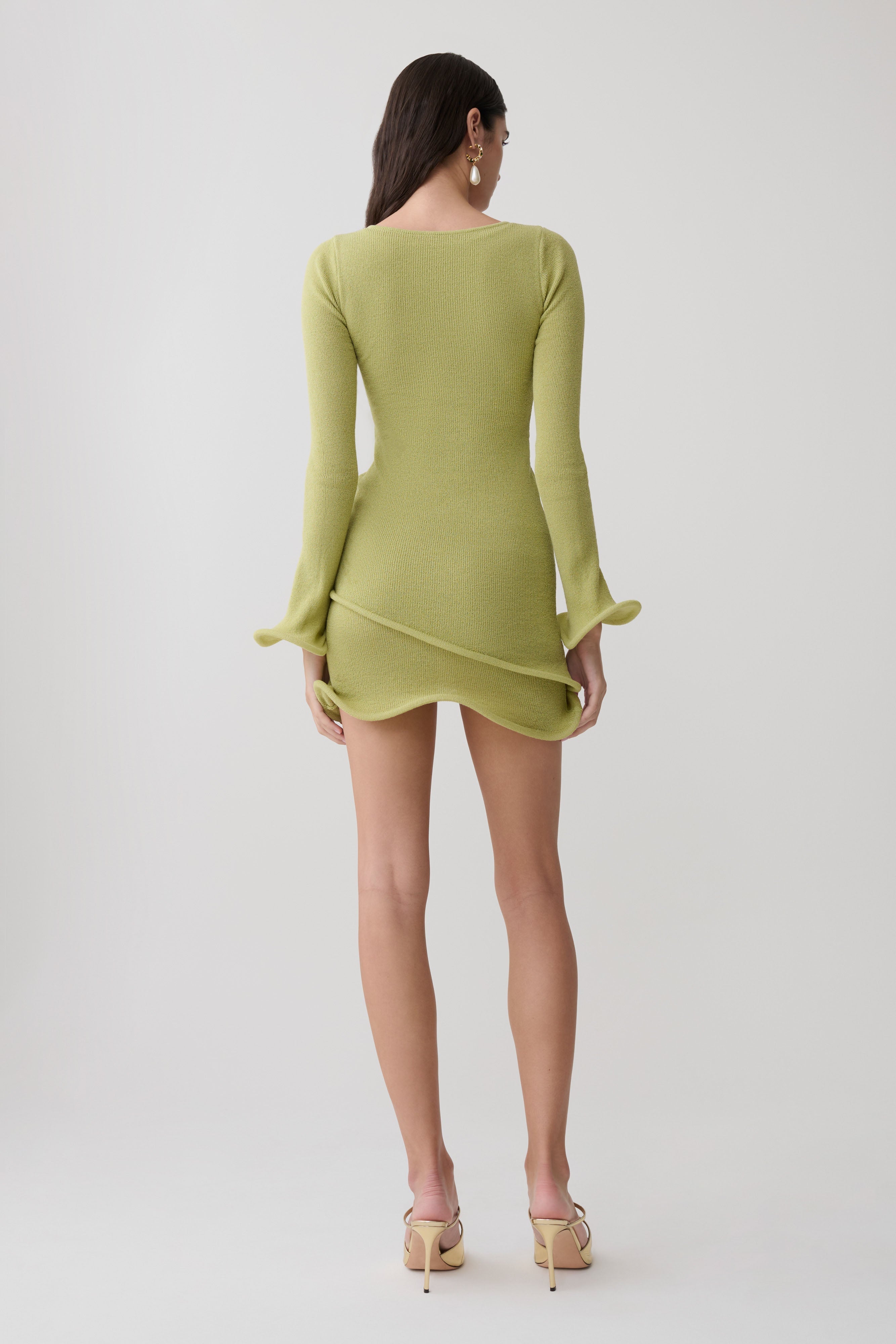 Samira Knit Long Sleeve Mini Dress - Light Olive