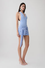 Mollie Mini Dress With Crochet Overlay - Cornflower Blue
