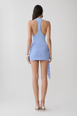 Mollie Mini Dress With Crochet Overlay - Cornflower Blue