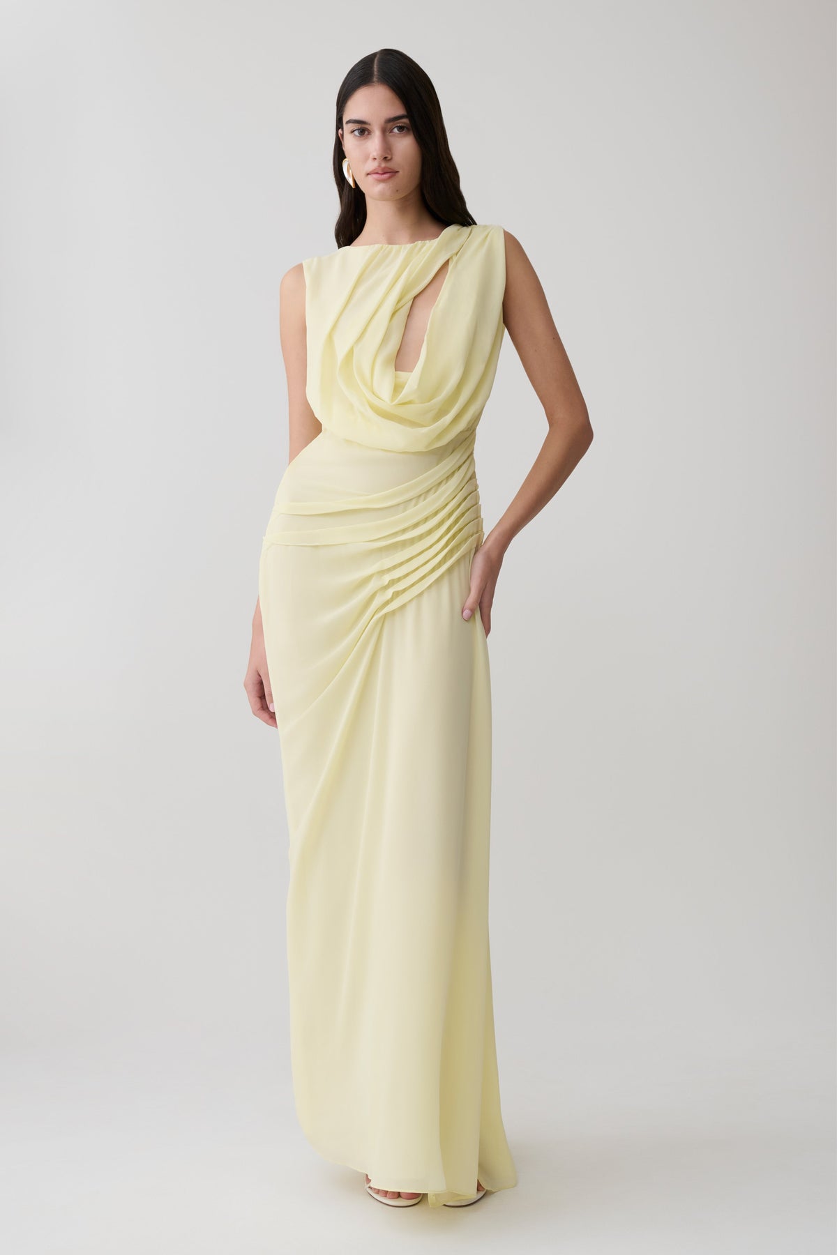 Oria Chiffon Maxi Dress - Pastel Lemon