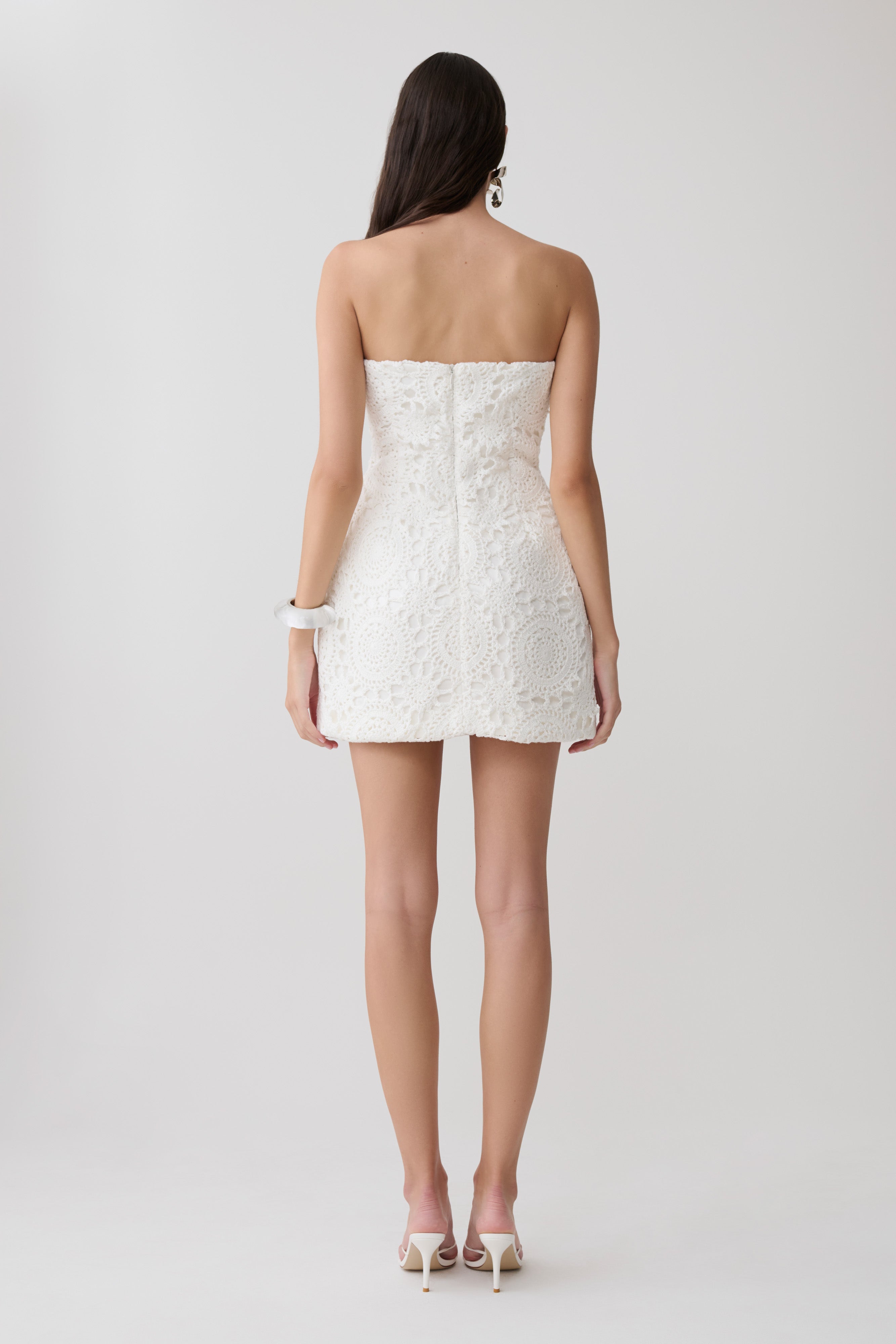 Stasia Strapless Crochet Mini Dress - White