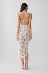 Delta Crochet Halter Midi Dress - White