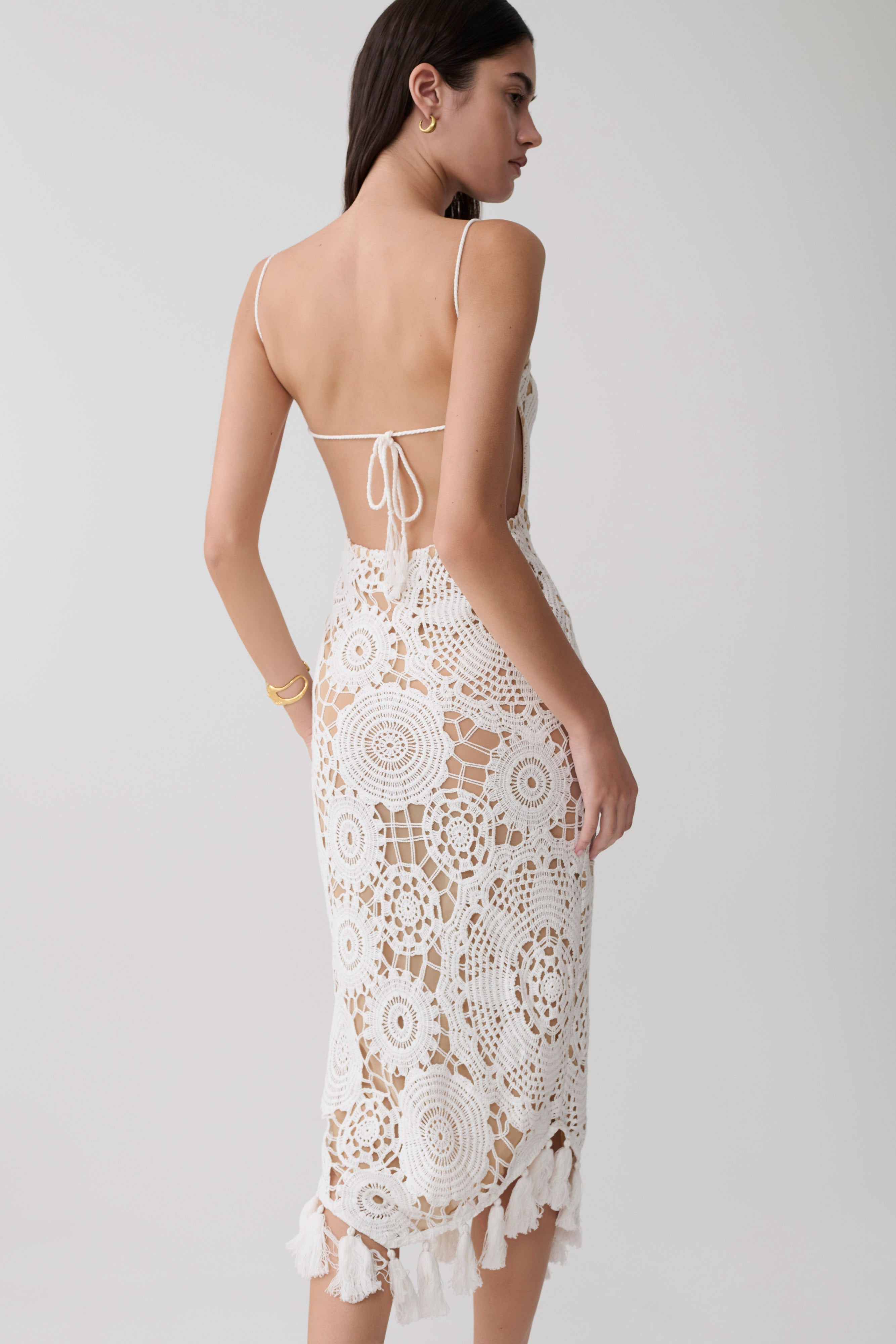 Delta Crochet Halter Midi Dress - White