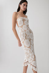 Delta Crochet Halter Midi Dress - White