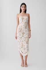 Delta Crochet Halter Midi Dress - White