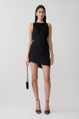 Kaylee Cowl Back Asymmetric Mini Dress - Black