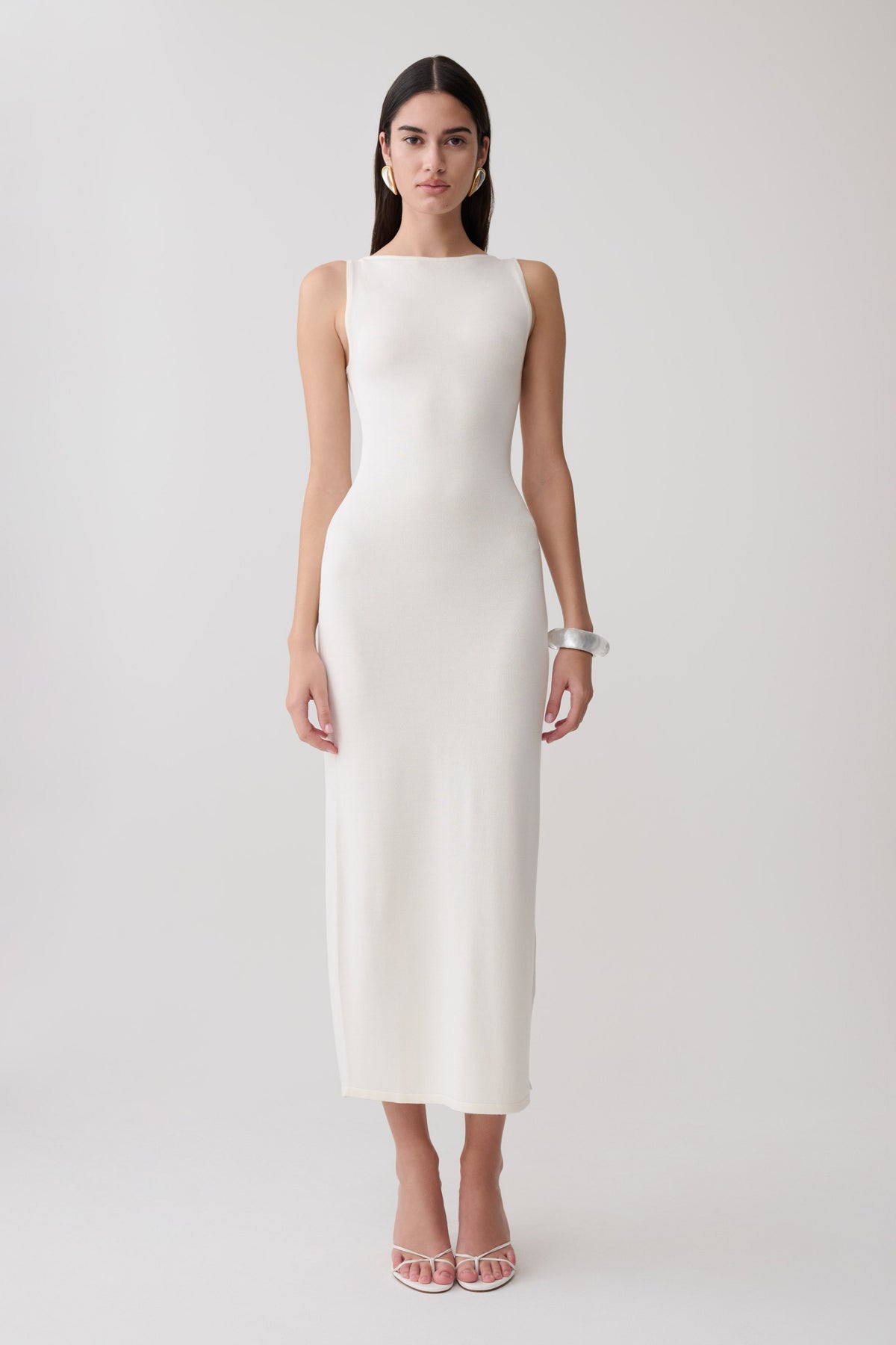 Boston Boat Neck Sleeveless Midi Dress - Ivory