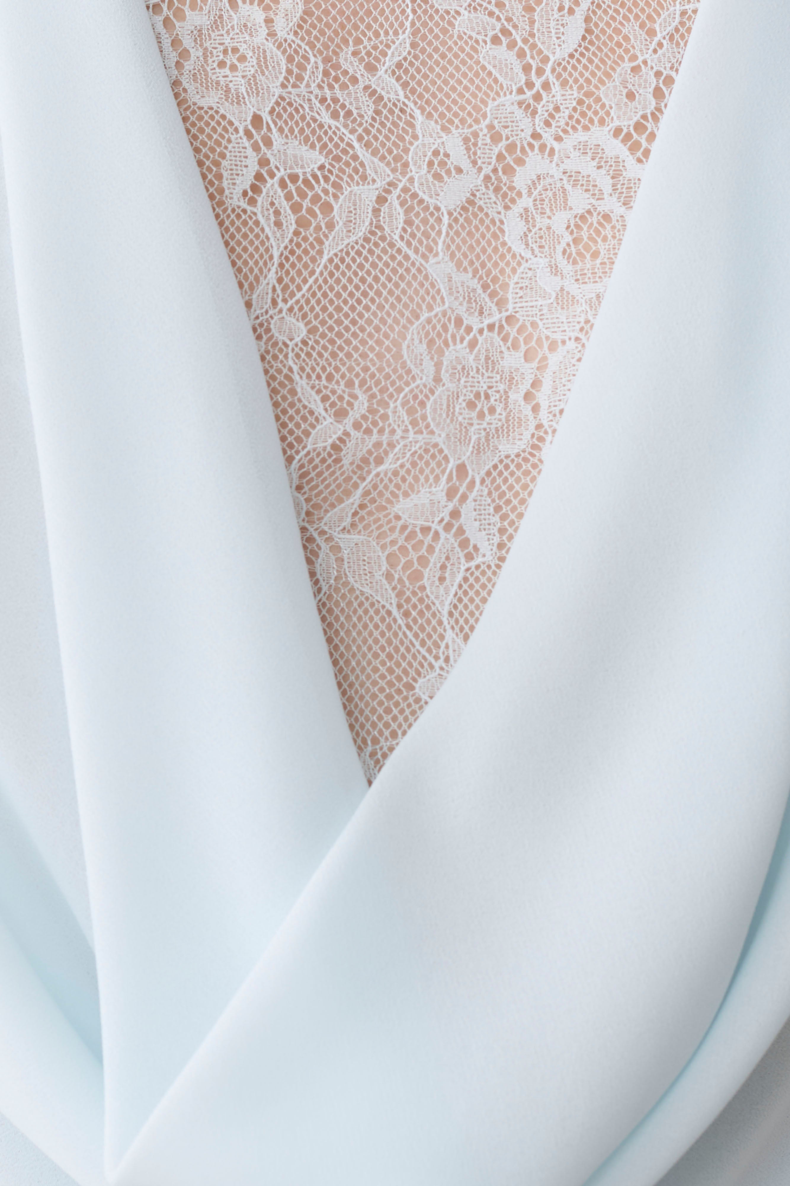 Arra Chiffon And Lace Halter Mini Dress - Ice Blue