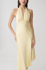 Adelie Asymmetric Hem Halter Midi Dress - Butter