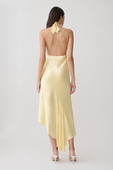 Adelie Asymmetric Hem Halter Midi Dress - Butter